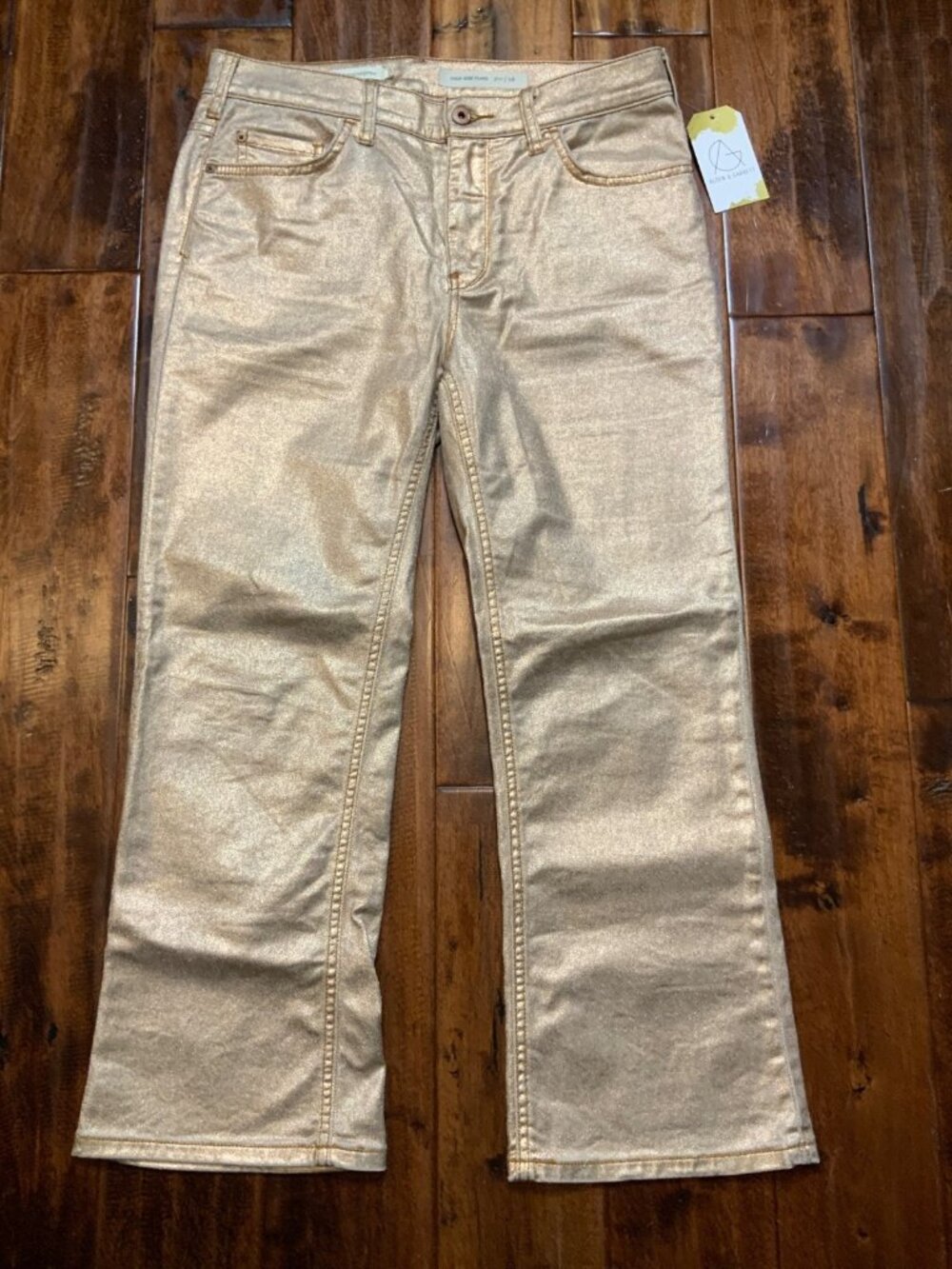 Pilcro Anthropologie Gold Denim High Rise Flare Jeans, Size 28